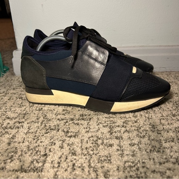Balenciaga Leather & Mesh Blue Night Race Runner Lace-Up Sneakers Size 38
